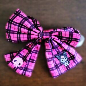 SANRIO Kuromi Hot Pink Plaid Kawaii Scene/Emo Y2K Bow Choker